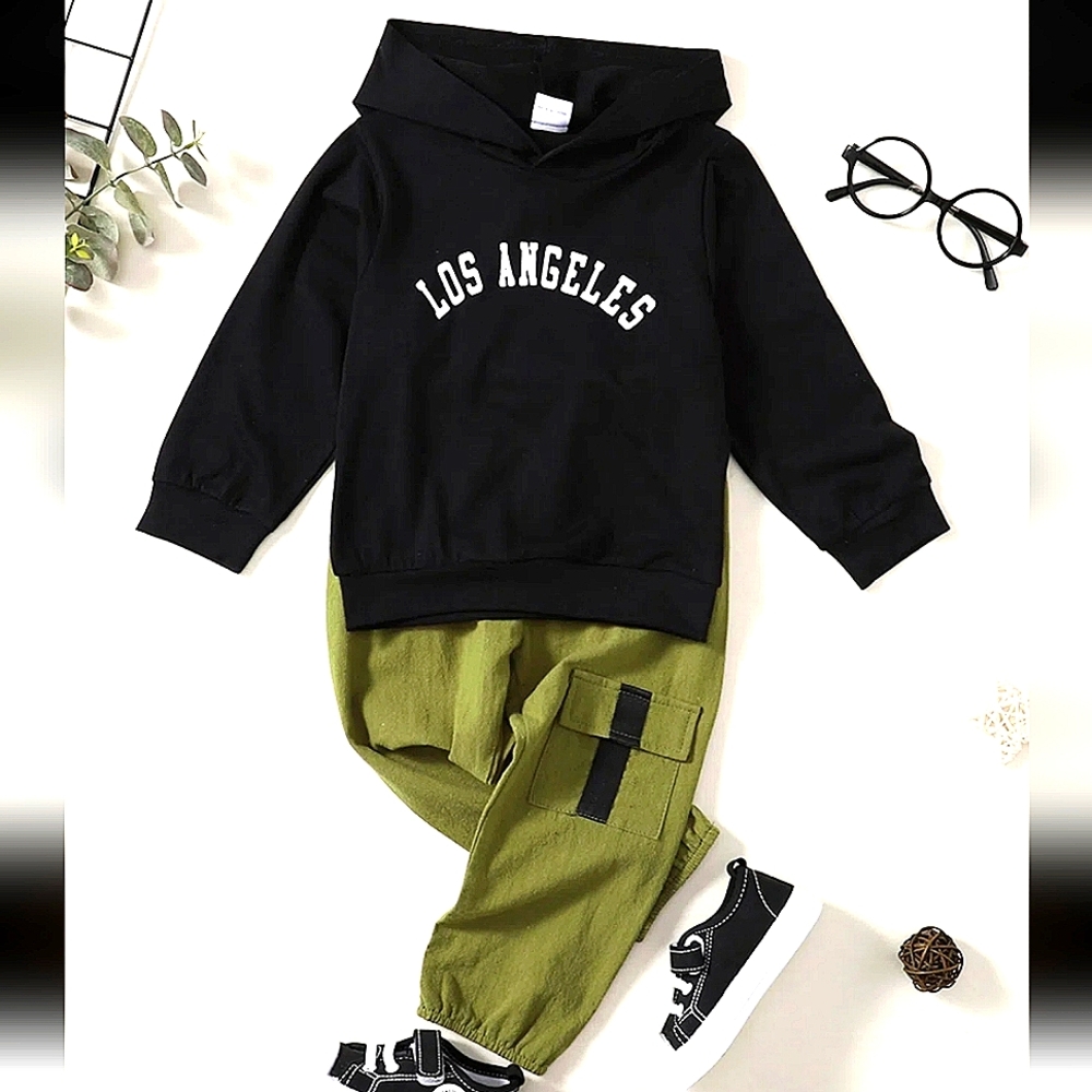 2pcs Boy Long Sleeve Pullover Hoodie Sweatshirt And Pants Set
